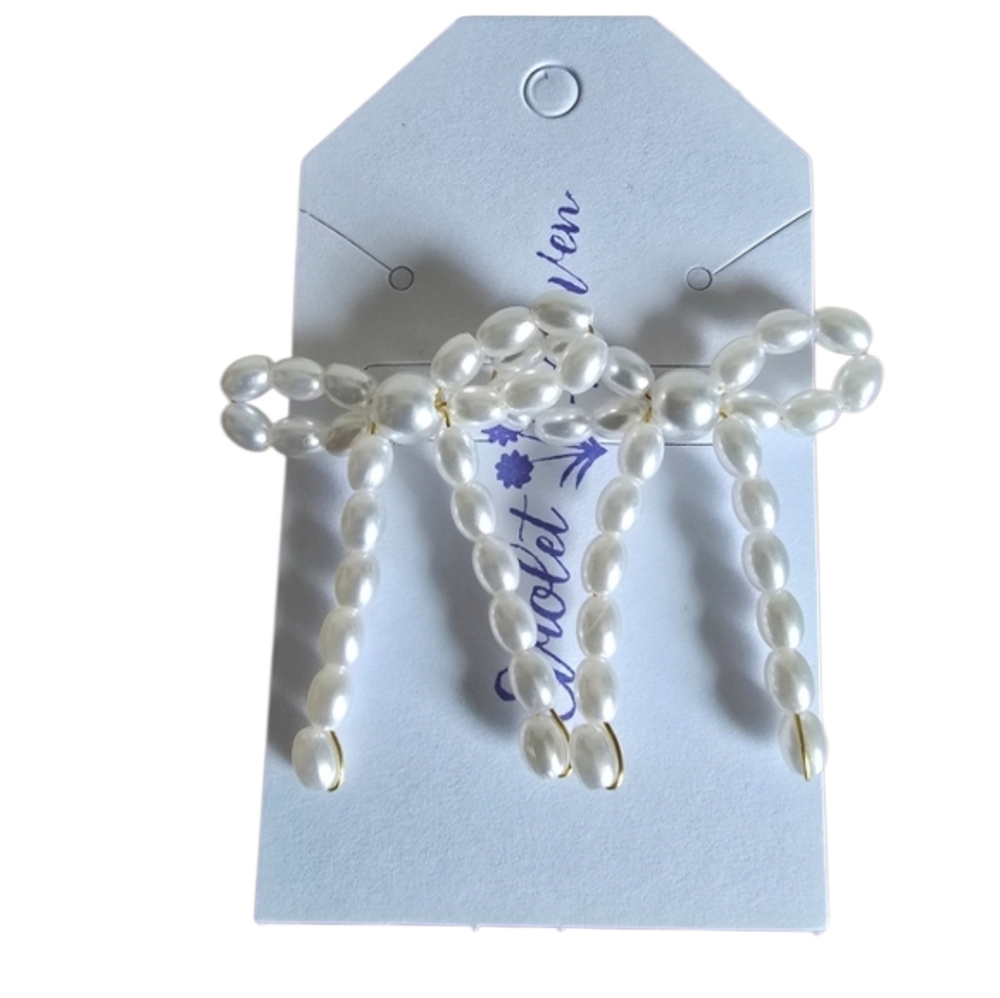 Faux Pearl Bow Dangle Post Earrings